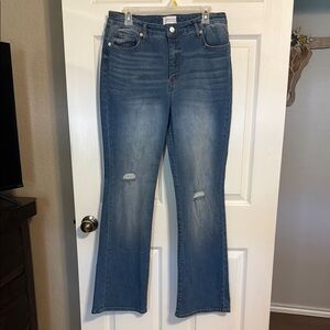 Crown & Ivy Blue Flare Wide Leg Jeans